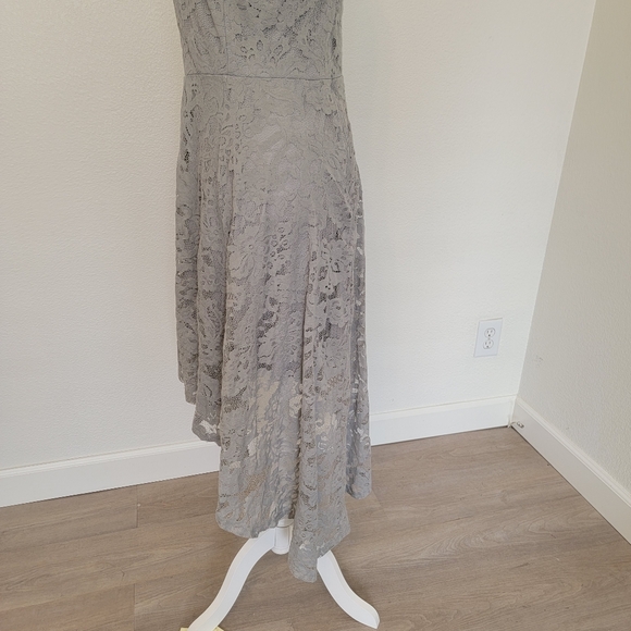 Elegant Gray Lace High/low Maxi Dress Sz XL - Picture 5 of 7